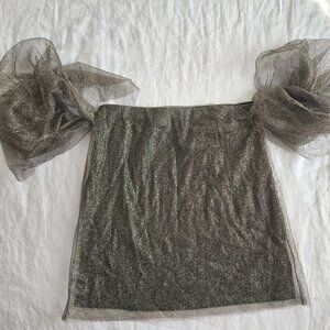 Gold Metallic Mesh Strapless Top